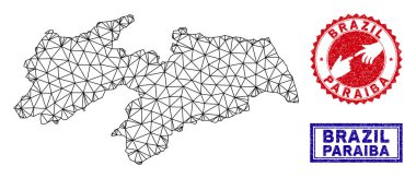 Poligonal 2d Paraiba Devlet Haritası ve Grunge Pullar