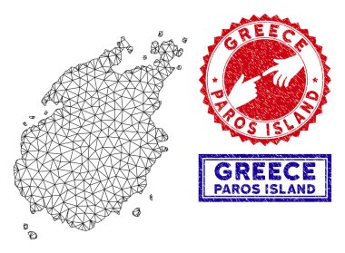 Poligonal Karkas Paros Adası Haritası ve Grunge Pullar