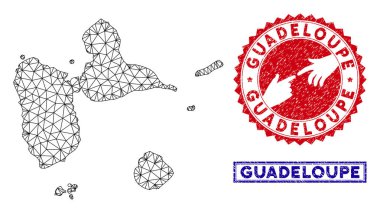 Poligonal 2d Guadeloupe Haritası ve Grunge Pulları