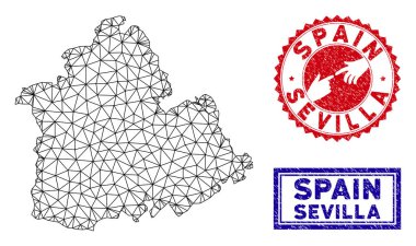 Poligonal 2d Sevilla İl Haritası ve Grunge Pullar