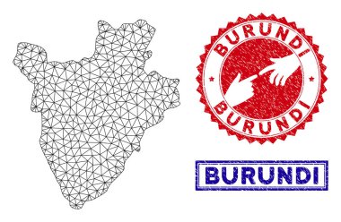 Poligonal Tel Çerçeve Burundi Haritası ve Grunge Pullar