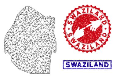 Poligonal 2d Svaziland Haritası ve Grunge Pullar