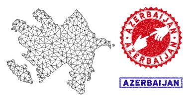 Poligonal Ağ Azerbaycan Haritası ve Grunge Pullar