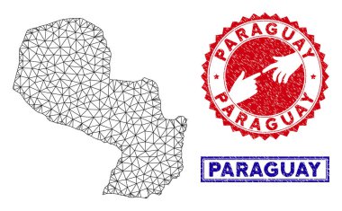 Poligonal 2d Paraguay Haritası ve Grunge Pullar