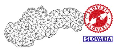 Poligonal Örgü Slovakya Haritası ve Grunge Pulları