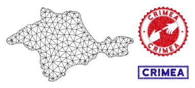 Poligonal Tel Çerçeve Kırım Haritası ve Grunge Pullar