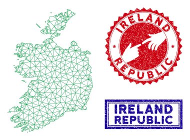 Poligonal 2d İrlanda Cumhuriyeti Haritası ve Grunge Pullar