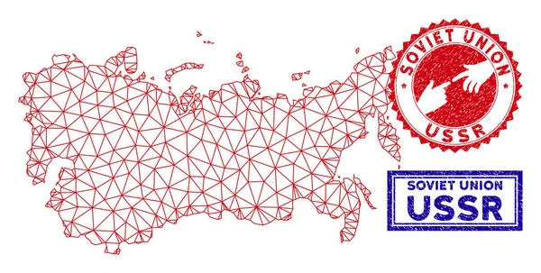 Полигональная сеть СССР Карта и гранж-марки — стоковый вектор