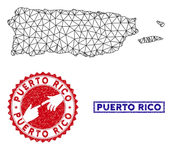 Mappa e francobolli di Carcassa Poligonale di Porto Rico — Vettoriale Stock