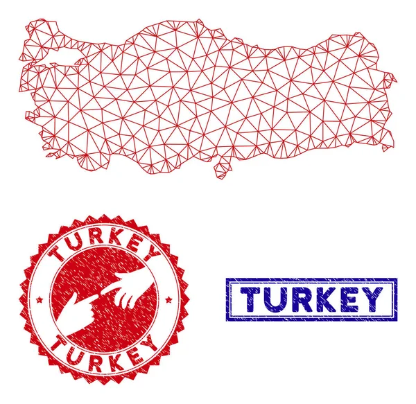 Carte Polygonale 2D Turquie et Grunge Timbres — Image vectorielle