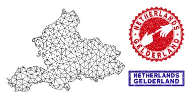 Poligonal 2d Gelderland İl Haritası ve Grunge Pullar