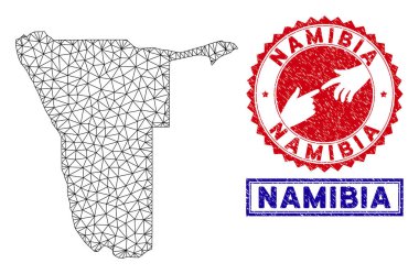 Poligonal Örgü Namibya Haritası ve Grunge Pulları