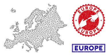 Poligonal Ağ Avrupa Haritası ve Grunge Pullar