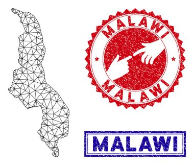 Poligonal 2d Malavi Haritası ve Grunge Pullar