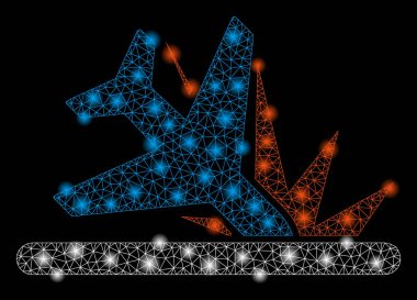 Parlak Ağ Uçağı Işık Lekeleri ile Yere İndi