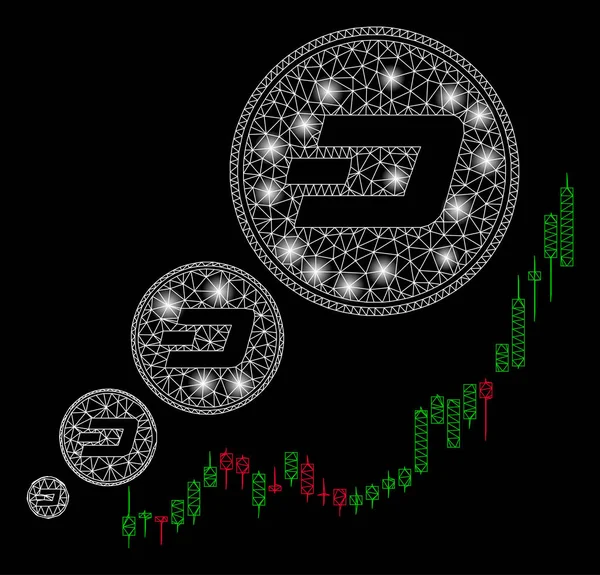 Gráfico de inflación de Dashcoin 2D de malla brillante con puntos de luz — Vector de stock