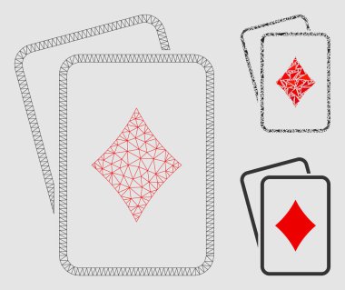 Diamonds Kumar Kartları Vektör Örgü Karkas Modeli ve Üçgen Mozaik Simgesi
