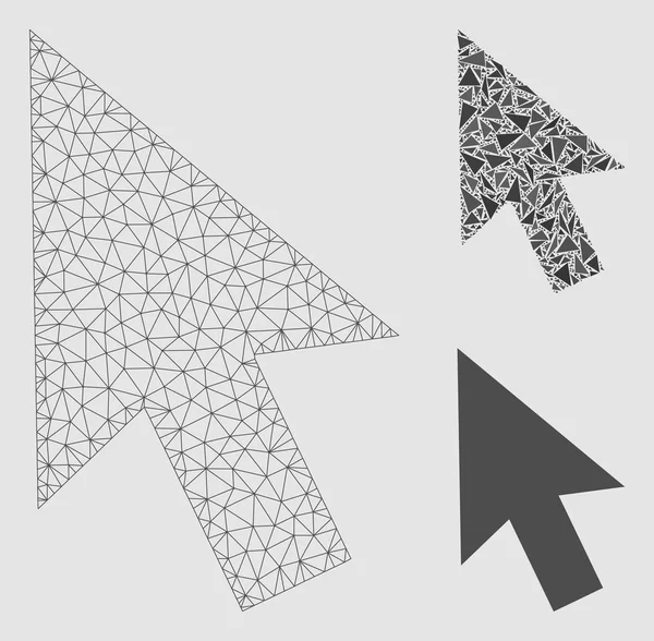 Cursor flecha vector malla 2D modelo y triángulo mosaico icono — Vector de stock