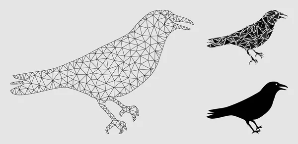 乌鸦矢量网格线框架模型和三角形马赛克图标 — 图库矢量图片