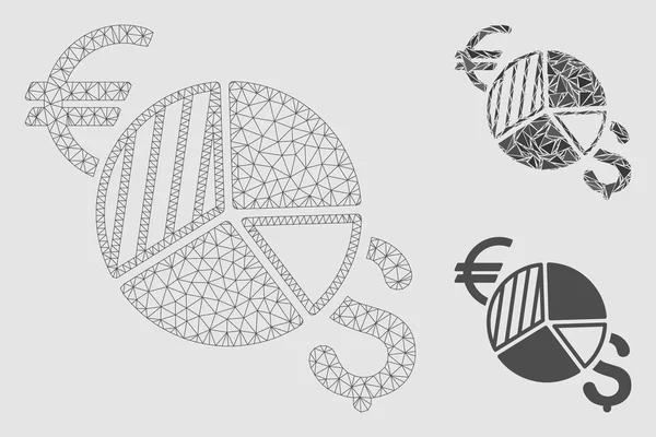 Waluta wykres kołowy wektor siatka model sieci i Trójkąt mozaika ikona — Wektor stockowy