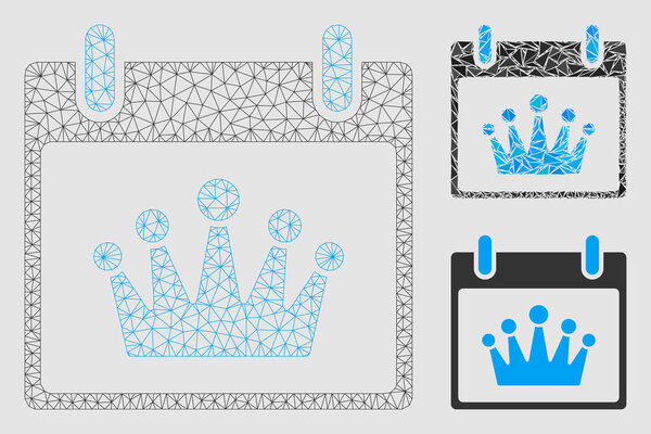 Crown Calendar Day Vector Mesh 2D Model and Triangle Mosaic Icon