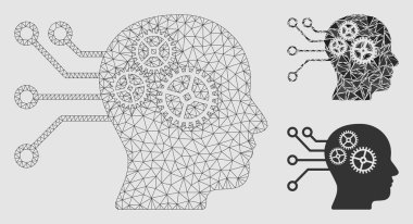 Cyborg Arayüz DevreSi Vektör Örgü Ağ Modeli ve Üçgen Mozaik Simgesi
