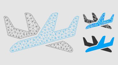 Crossing Airplanes Vektör Örgü Tel Çerçeve Modeli ve Üçgen Mozaik Simgesi