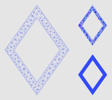 Kontur Eşkenar Dörtgen Vektör Örgü Tel Çerçeve Modeli ve Üçgen Mozaik Simgesi