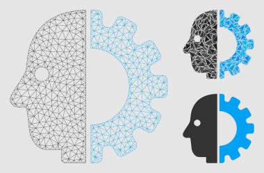 Cyborg Head Vector Mesh Karkas Modeli ve Üçgen Mozaik Simgesi