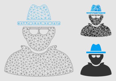 Dedektif Vektör Örgü Tel Çerçeve Modeli ve Üçgen Mozaik Simgesi