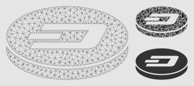 Çizgi Sikke Vektör Örgü Tel Çerçeve Modeli ve Üçgen Mozaik Simgesi