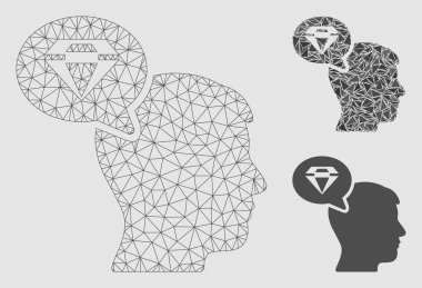 Elmas Düşünme Vektör Örgü Tel Çerçeve Modeli ve Üçgen Mozaik Simgesi