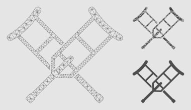 Koltuk Değnekleri Vektör Örgü Tel Çerçeve Modeli ve Üçgen Mozaik Simgesi