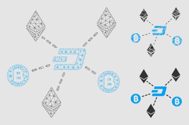 Cryptocurrency İlişkilerVektör Örgü Ağ Modeli ve Üçgen Mozaik Simgesi