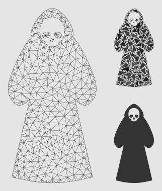 Death Hood Man Vektör Örgü Karkas Modeli ve Üçgen Mozaik Simgesi