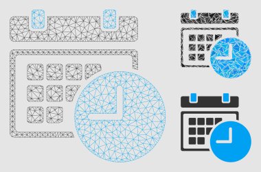 Tarih ve Saat Vektör Örgü Tel Çerçeve Modeli ve Üçgen Mozaik Simgesi