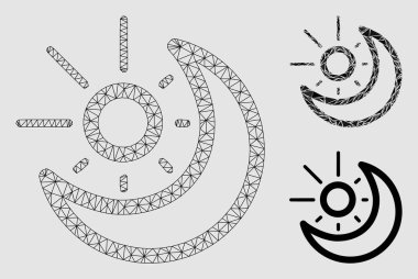 Gündüz-Gece Vektör Örgü Tel Çerçeve Modeli ve Üçgen Mozaik Simgesi