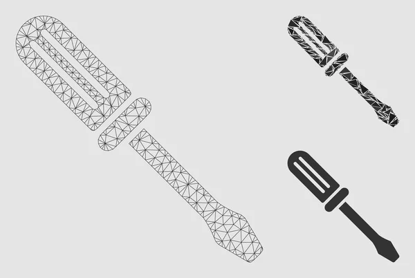 Kontur skruvmejsel vektor mesh kadaver modell och triangel mosaik ikon — Stock vektor