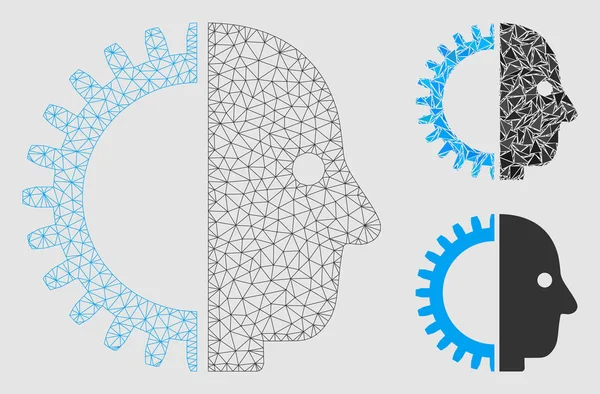 Modello di rete vettoriale a testa cyborg e icona mosaica a triangolo — Vettoriale Stock