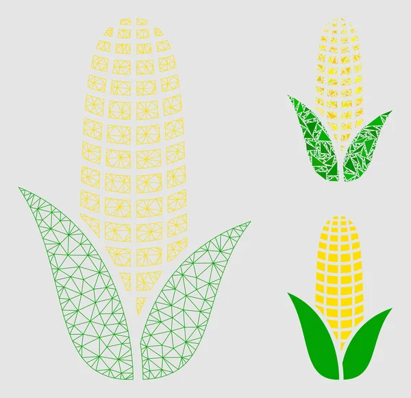 Corn Vector Mesh Modelo 2D e Triângulo Ícone Mosaico — Vetor de Stock