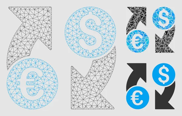 货币变化矢量网格网络模型和三角形马赛克图标 — 图库矢量图片