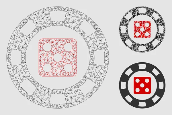 Modèle de carcasse de maille vectorielle de puce de casino de dés et icône de mosaïque de triangle — Image vectorielle