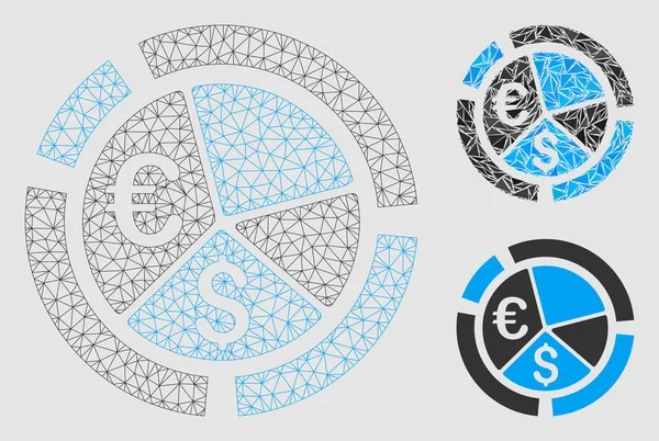 Modello della carcassa della maglia vettoriale del diagramma di valuta e icona del mosaico del triangolo — Vettoriale Stock