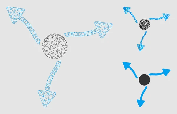 곡선 화살표 벡터 메쉬 시체 모델 및 삼각형 모자이크 아이콘 — 스톡 벡터