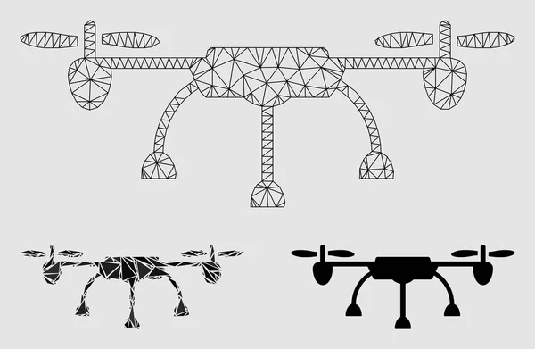 Modello della carcassa della maglia vettoriale dell'elicottero e icona del mosaico del triangolo — Vettoriale Stock