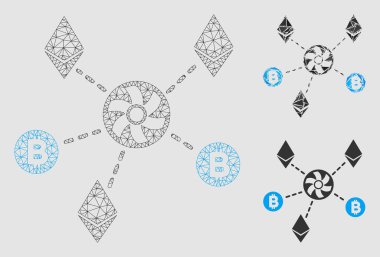 Cryptocurrency Blender Rotor Vektör Örgü 2d Model ve Üçgen Mozaik Simgesi