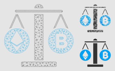 Cryptocurrency Ağırlık Vektör Örgü Tel Çerçeve Modeli ve Üçgen Mozaik Simgesi