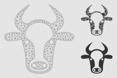 İnek Başı Vektör Örgü 2d Model ve Üçgen Mozaik Simgesi
