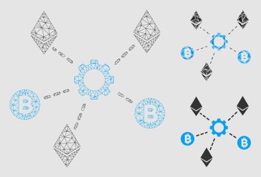 Cryptocurrency Ağ düğümleri vektör mesh ağ modeli ve üçgen mozaik simge