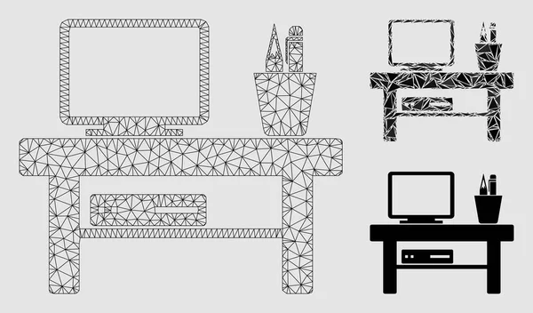 Компьютерная настольная векторная сетка кадр Модель и икона мозаики треугольника — стоковый вектор